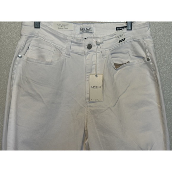 NWT Judy Blue Mid-Rise White Distressed Boyfriend sz. 14 Mid Rise Jeans Stretch - Picture 4 of 7